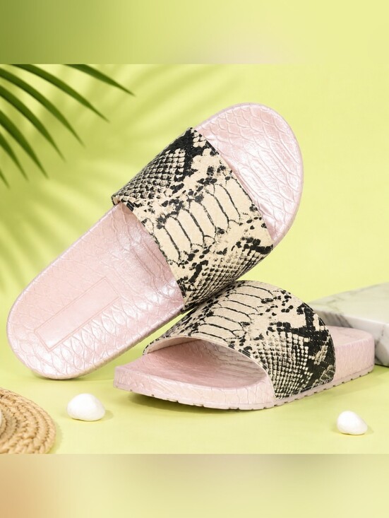 Qupid Shoes - Qupid Brand Aesha Snake Print Pool Slides Sandals